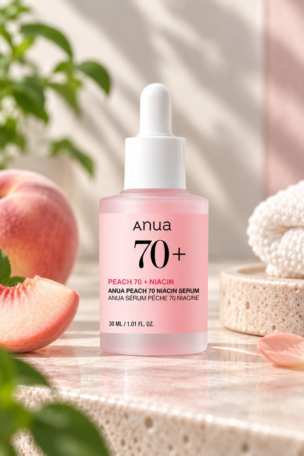 Anua Peach 70% Niacinamide Serum, ser facial cu 70% extract de piersică și 5% niacinamidă, 30 ml