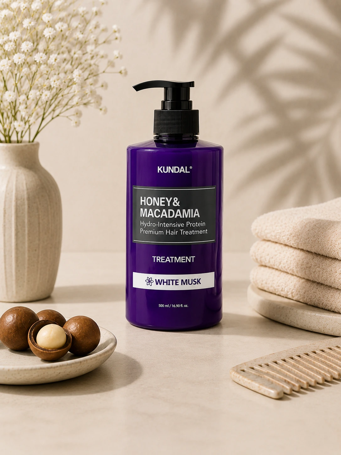 KUNDAL Honey & Macadamia Hydro-Intensive Protein Premium Hair Treatment White Musk, 500 ml